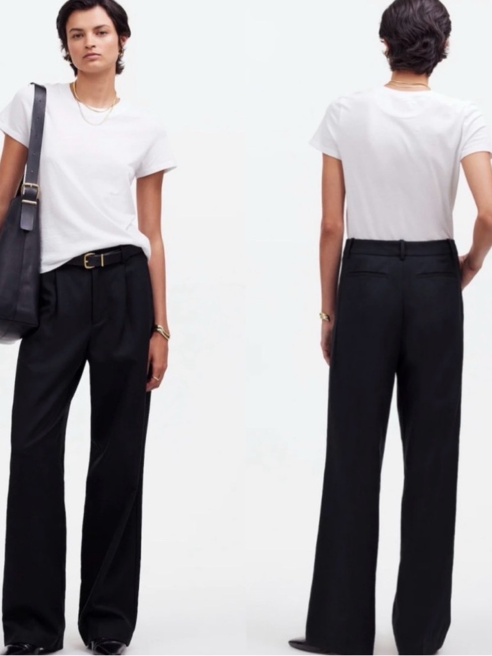 MADEWELL Slouchy Straight Pleated Black Pants Trousers